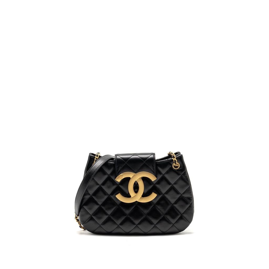 24C QUILTED SMALL MESSENGER BAG BLACK LAMBSKIN GHW (MICROCHIP)